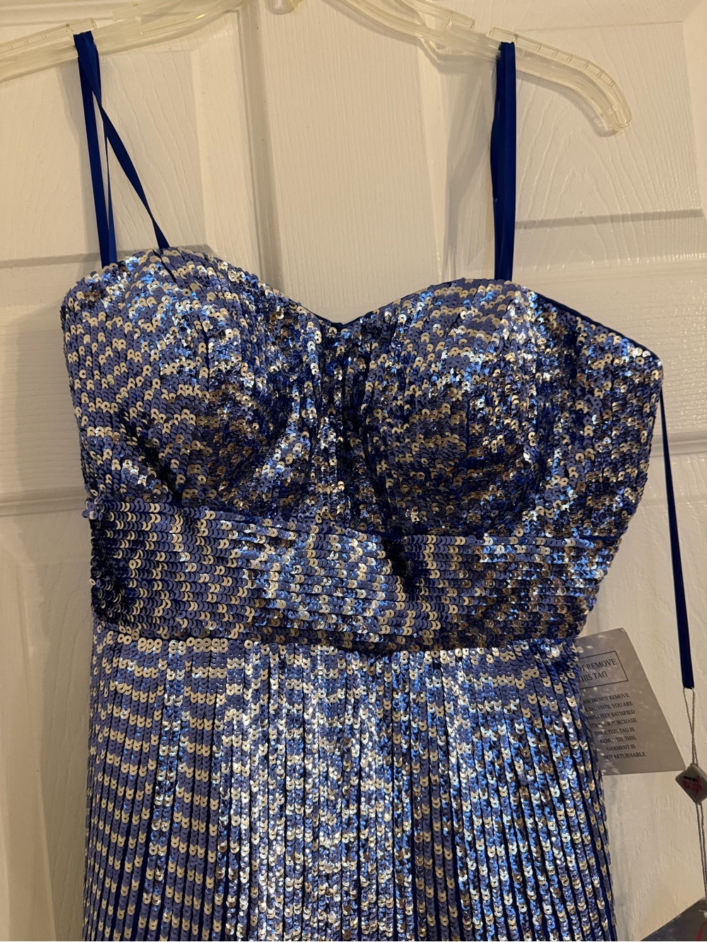 Strapless Royal Blue High-Low Evening Dress Sequined with Shall
